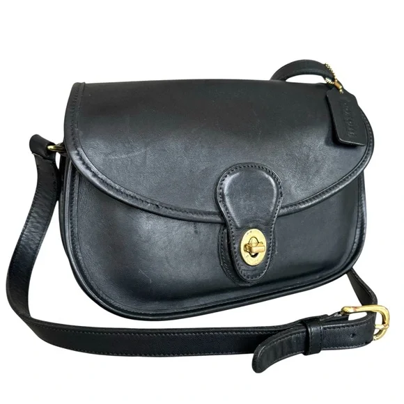 Coach Vintage Leather Prairie Shoulder Bag Messenger Flap Black Crossbody 9954 - Picture 4 of 17